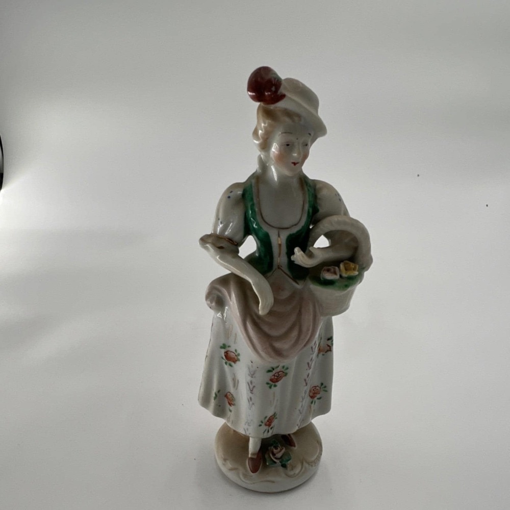 Sitzendorf Dresden Woman with Flowers Porcelain Figurine Hand Painted Glossy